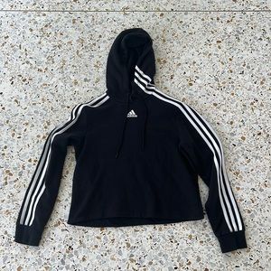 ADIDAS BLACK CROPPED SWEATSHIRT WITH HOODIE